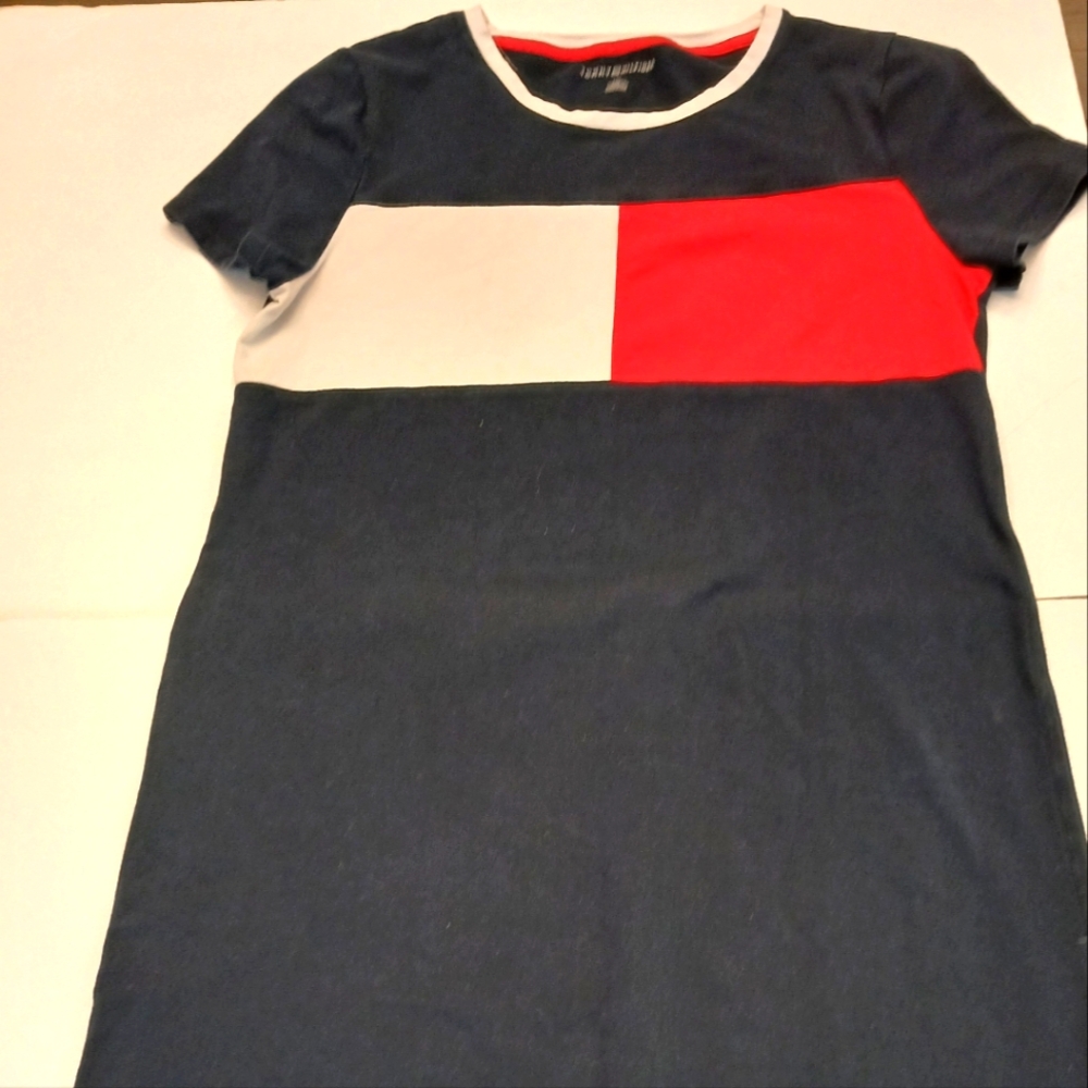 Women's TOMMY HILFIGER Flag Logo Summer short sleeve dress | Size L | Navy
